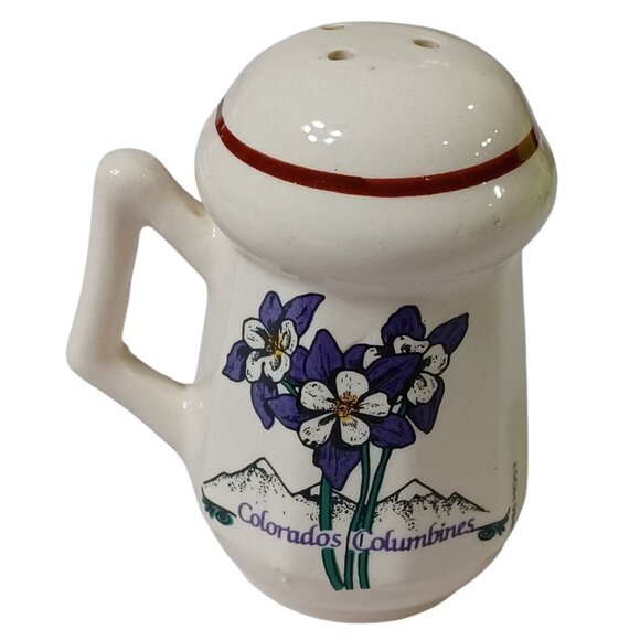HOST 1986 Vintage Salt & Pepper Shaker Set Colorado Columbine Ceramic 3" Tall - Picture 4 of 7